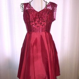 Hot pink short prom dress with pockets